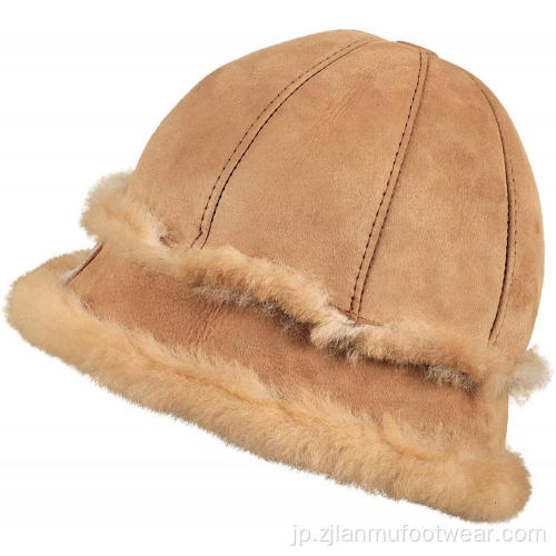女性用の暖かくシープスキンウールの帽子本物の革